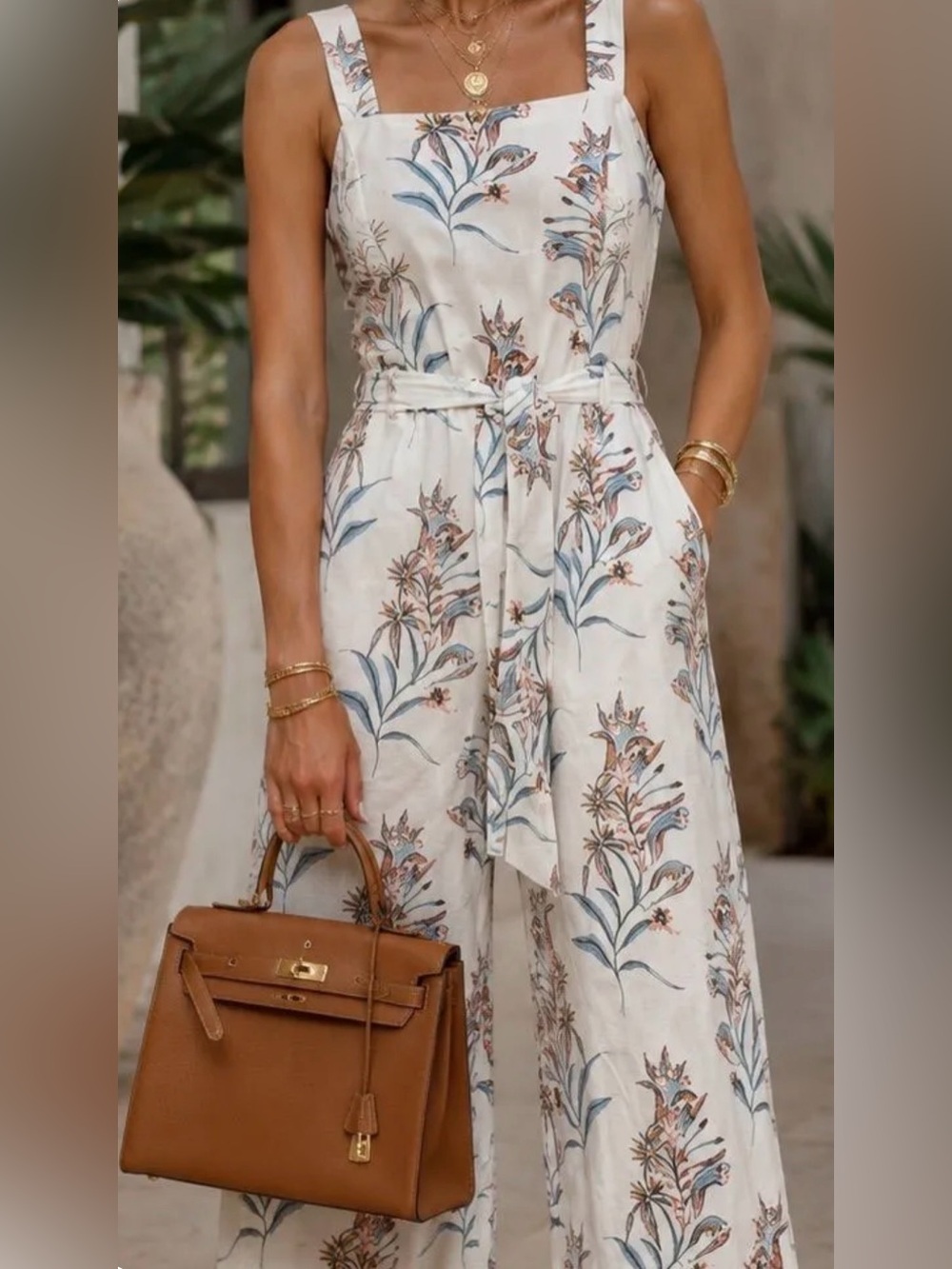 Desmond & Dempsey x H&M Women's Linen Blend White Floral Cropped Jumpsuit Sz 12